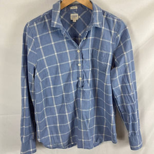J Crew Perfect Fit Half Button Down Blue White Shirt Size Large